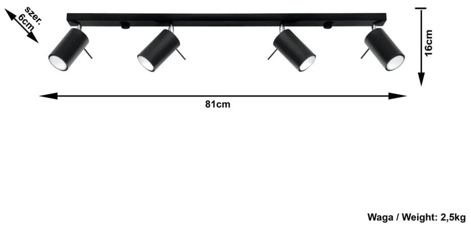 Lustră Sollux Etna 4L, negru