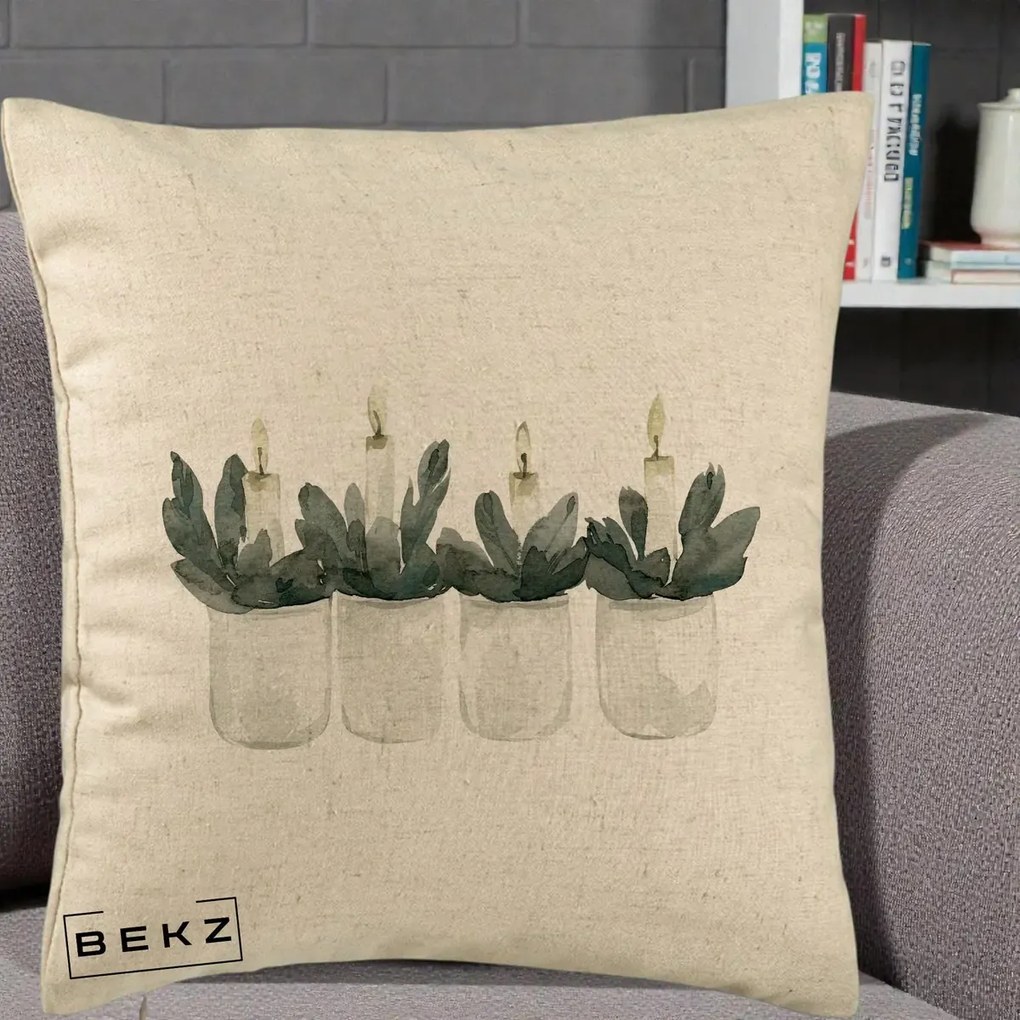 Perna Decorativa Lumanari Advent in Borcane, 40x40 cm, Bej, Husa Detasabila, Perna Inclusa, BEKZ®
