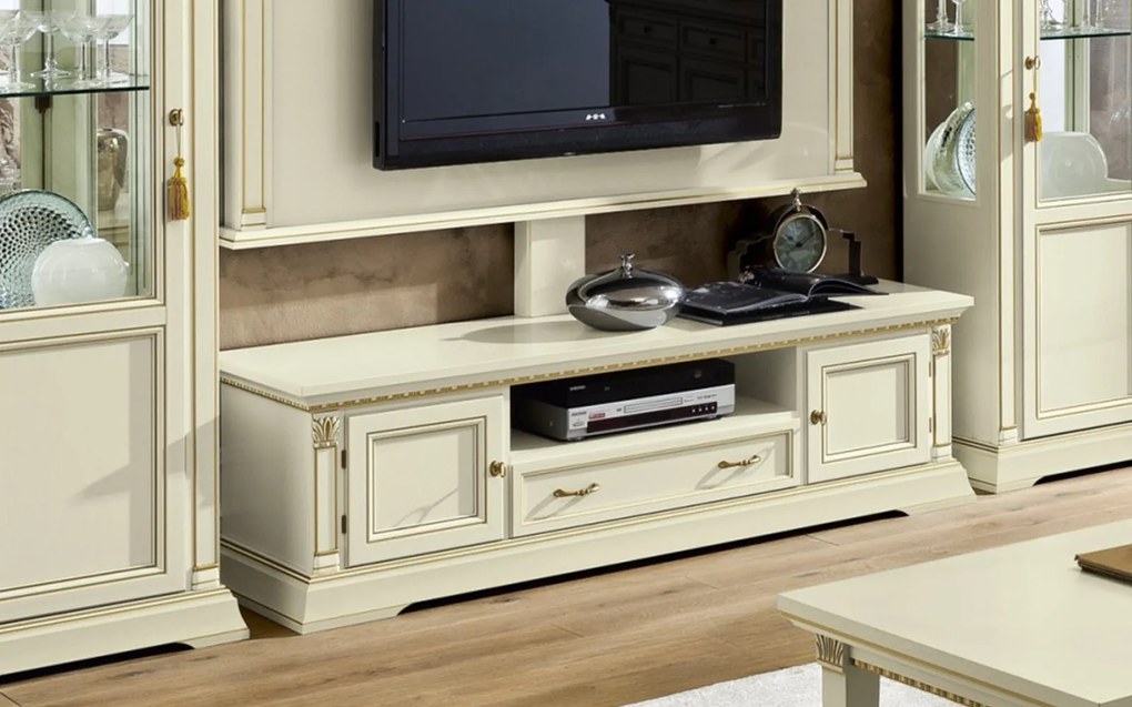 Set lemn masiv crem Living Victoria 3 Piese Patinat