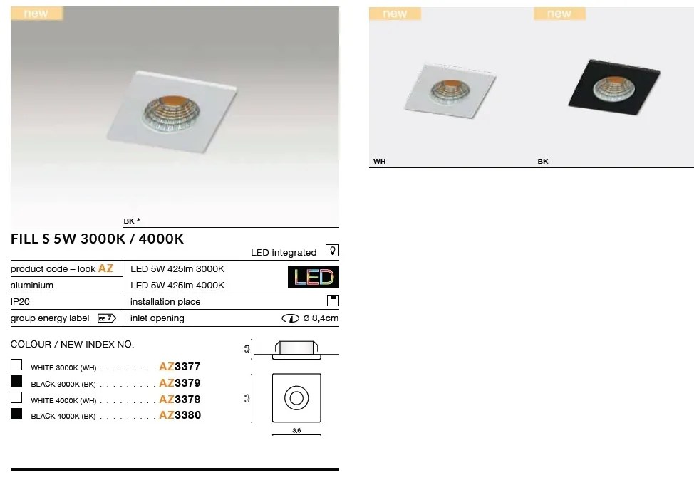 Spot LED incastrabil de tavan/plafon FILL S negru 4000K ZZ AZ3380