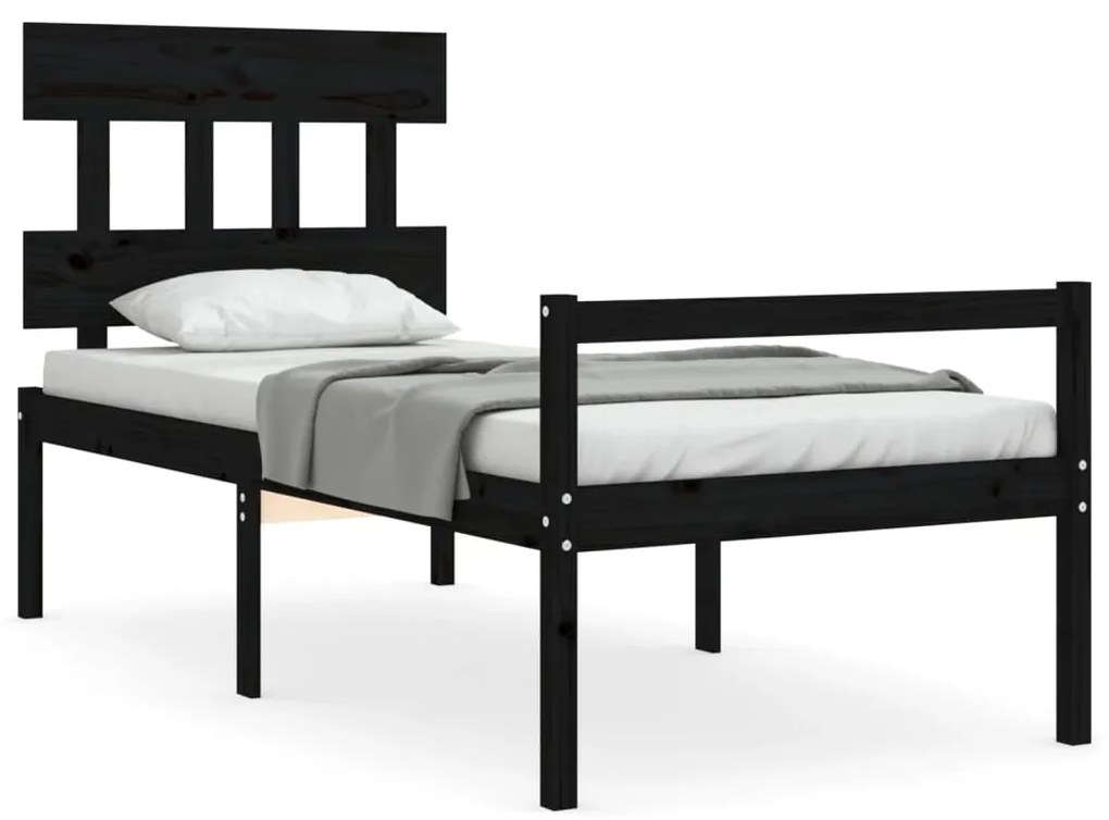 3195410 vidaXL Cadru de pat senior cu tăblie, 100x200 cm, negru, lemn masiv