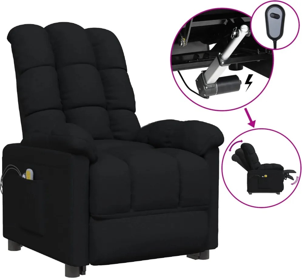 vidaXL Fotoliu de masaj electric rabatabil, negru, textil