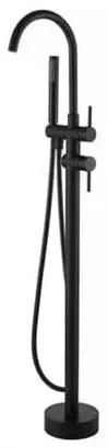 Set cada baie ovala freestanding 170 x 75 cm, Ovale Foglia, plus baterie freestanding, negru mat cu pipa pivotanta