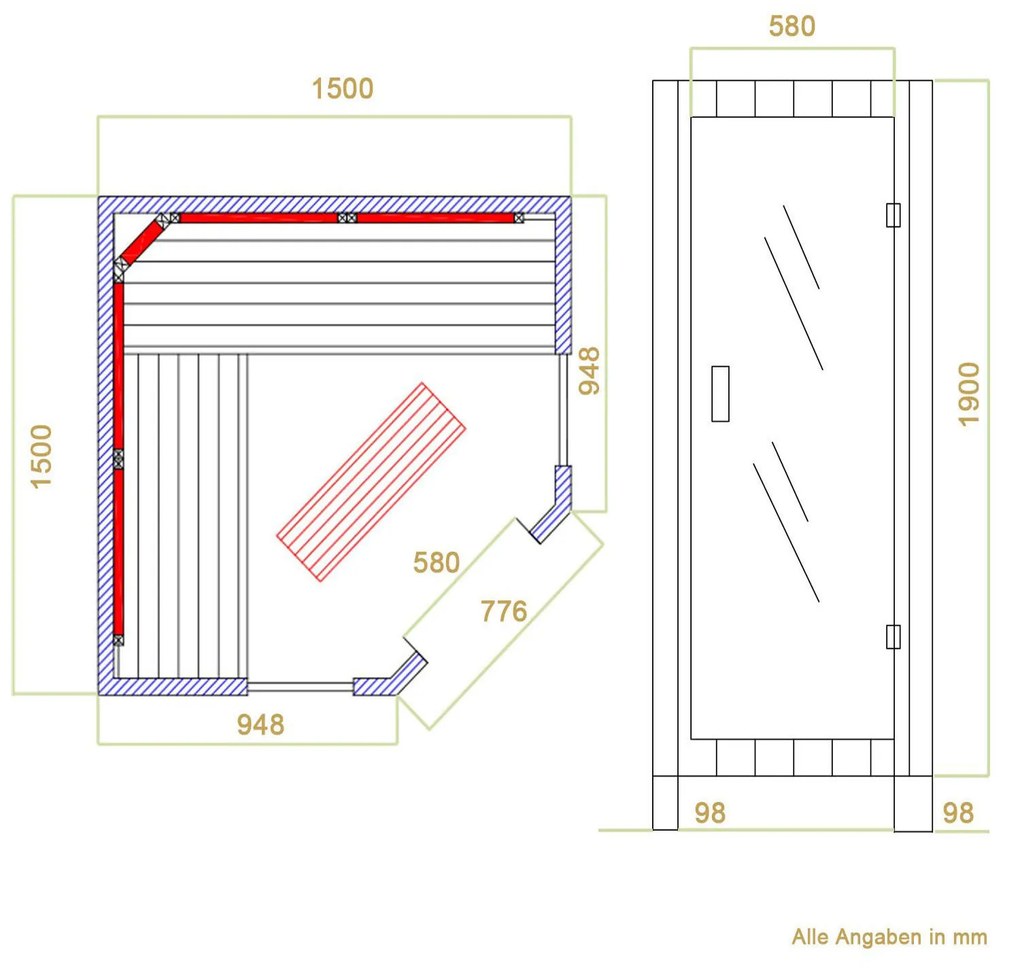 Infračervená sauna/tepelná kabína Nyborg E150V s plným spektrom, panelovými radiátormi a drevom Hemlock