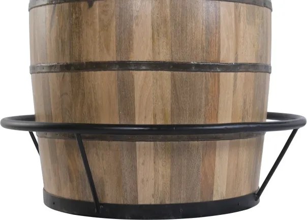 Masă bar din lemn masiv de mango în formă de butoi cu metal, 90×90×101 cm, „Barrel”