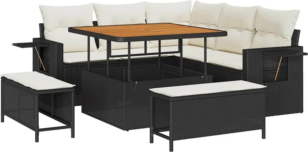 vidaXL Set de canapele pentru grădină cu pernă 8 pcs Negru poliratan