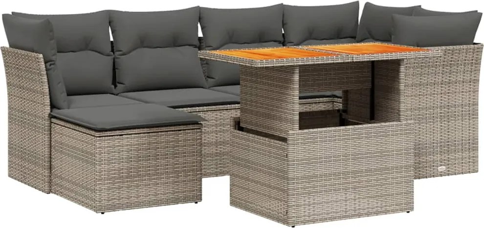 vidaXL Set canapele de grădină, 7 piese, cu perne, gri, poliratan