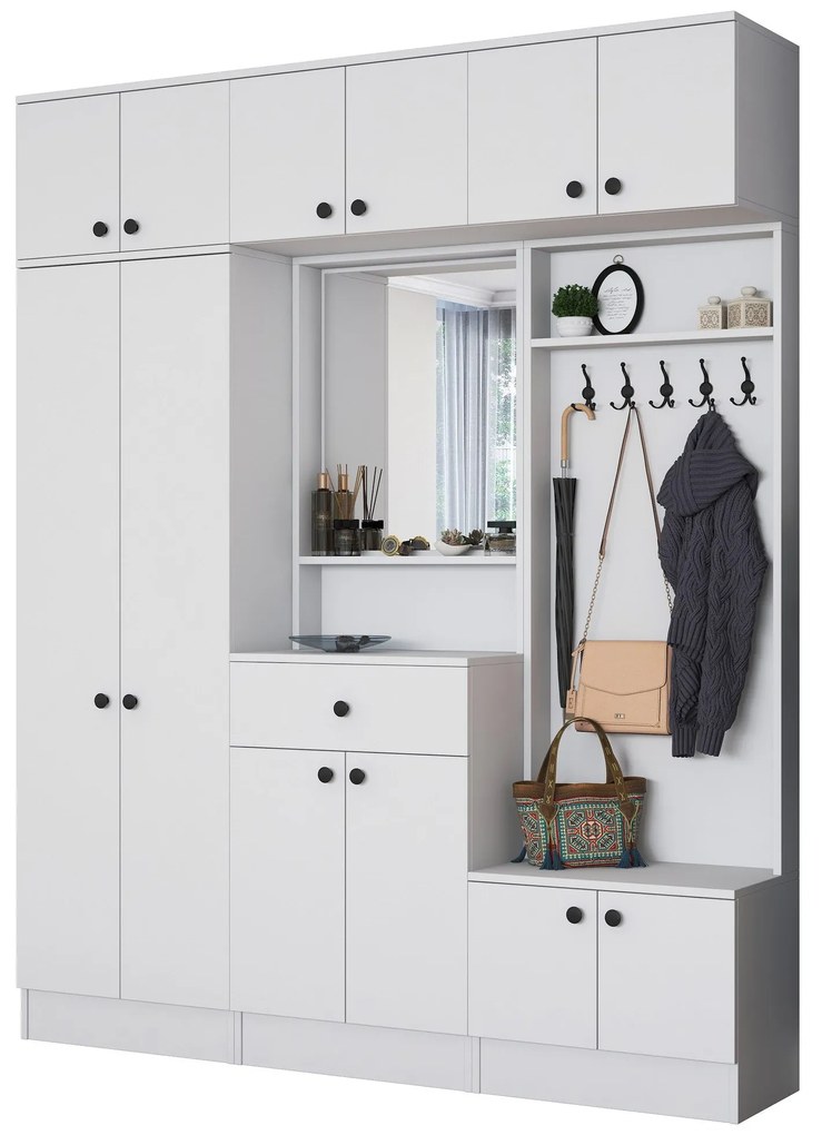 Dulap de Pantofar Kent cu mult usi , Alb, 180 x 227 x 36 cm