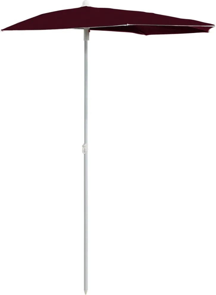 vidaXL Umbrelă de grădină cu stâlp, roșu bordo, 180x90 cm, semirotundă