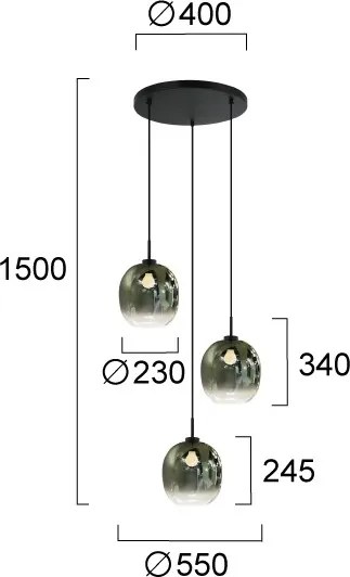 Lampă suspendată pe cablu MIRROR 3xE27/14W/230V verde fumuriu