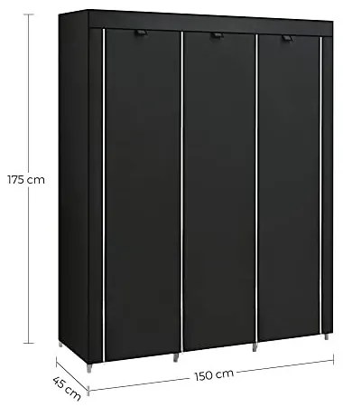 Dulap Haine cu 5 Rafturi si 2 Bare, Husa Detasabila, Metal, Negru, Vasagle, RYG12B