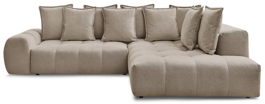 Colțar taupe extensibil/cu spațiu de depozitare cu tapițerie din chenille (cu colț pe partea dreaptă/în formă de ”L”) Everest – Bobochic Paris