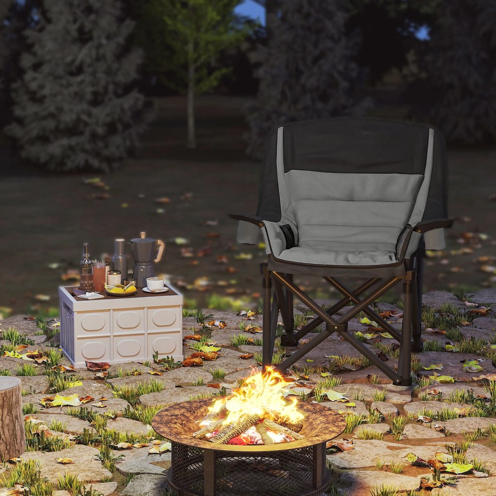 Outsunny Scaun de Camping Pliabil cu 2 Suporturi pentru Pahare și Buzunare Laterale, 99x71x103 cm, Gri | Aosom Romania
