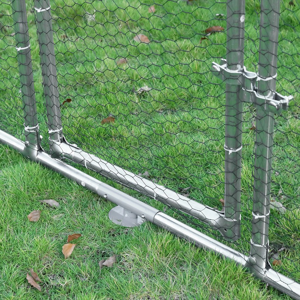 PawHut Țarc Găini Metal Ușă Acoperiș Parțial Spațiu Generos 280x570x195cm Argintiu | Aosom Romania