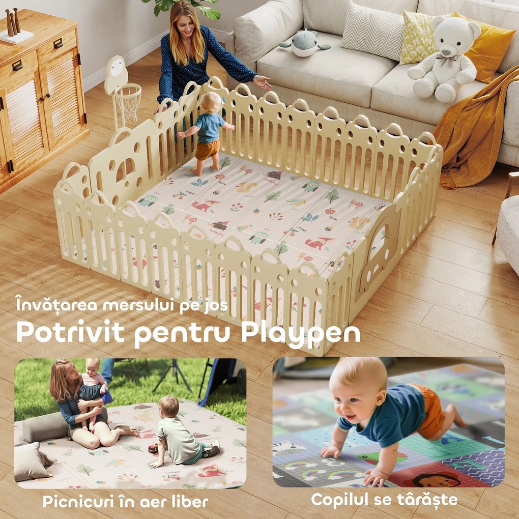 AIYAPLAY Covoraș pentru Copii 0-3 Ani cu Numere și Litere, Suprafață Impermeabilă, din XPE Multicolor, 176.5x148x1 cm | Aosom Romania