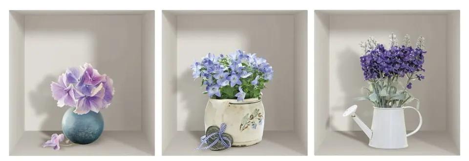 Set 3 autocolante 3D pentru perete Ambiance Purple Bouquets