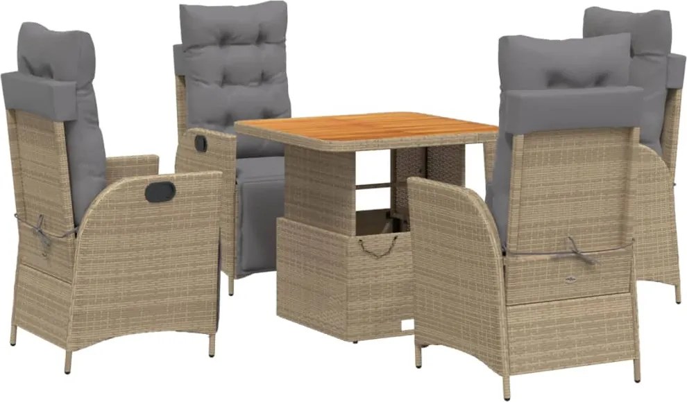 vidaXL Set mobilier de grădină cu perne, 5 piese, bej, poliratan