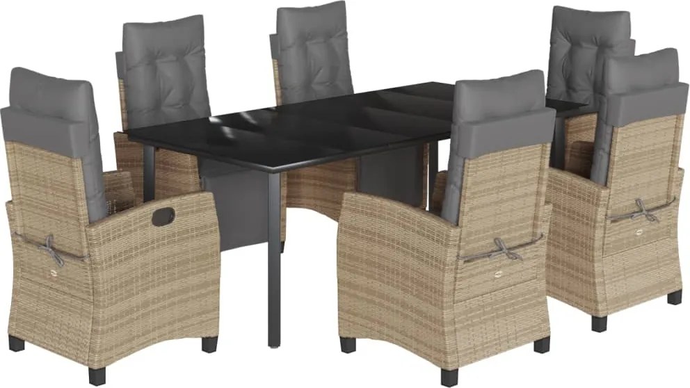 vidaXL Set mobilier pentru grădină, 7 piese, cu perne, bej, poliratan