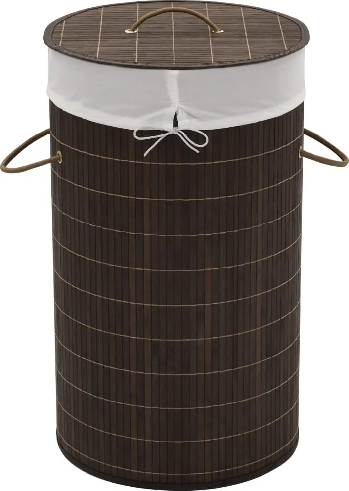 vidaXL Coș de rufe din bambus, maro închis, rotund