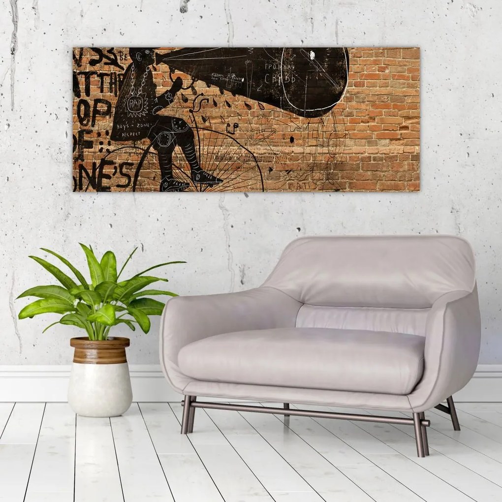Tablou - Barbat cu biciclete stil Bansky (120x50 cm)