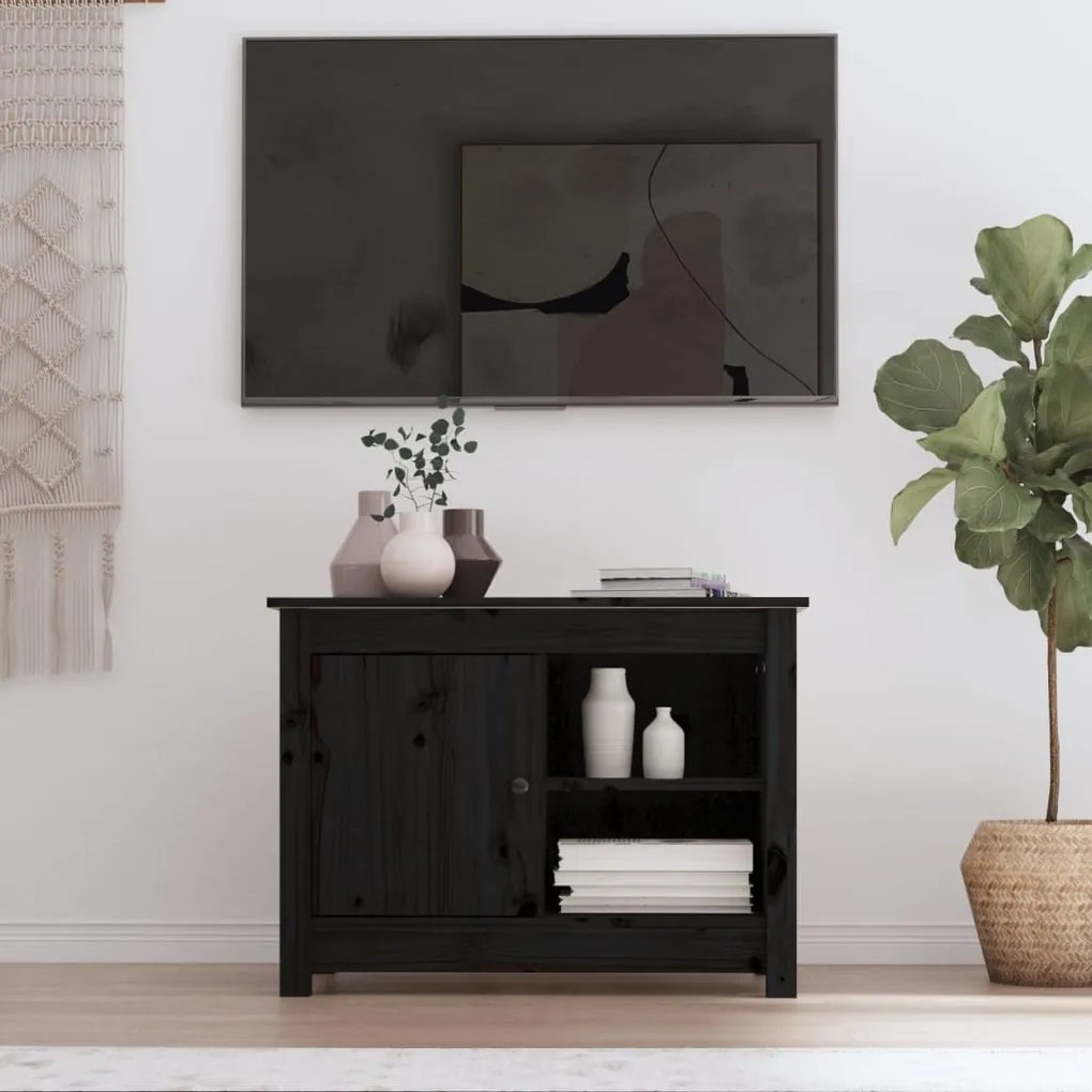 Comodă tv, negru, 70x36,5x52 cm, lemn masiv de pin