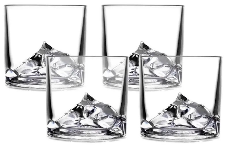 Set de pahare de whisky LIITON L10200 Everest, 270 ml, 4 buc., pereți groși, fund 3D în formă de vârful Everest, transparent