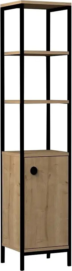 Dulap  Charlie pentru baie culoare stejar si negru 162 cm