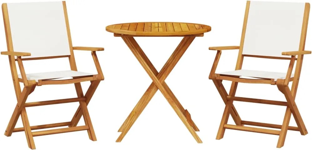 vidaXL Set mobilier bistro, 3 piese, textil alb crem/lemn masiv