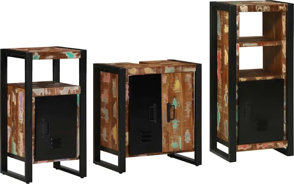 vidaXL Set de mobilier pentru baie cu raft 3 pcs Lemn recuperat masiv