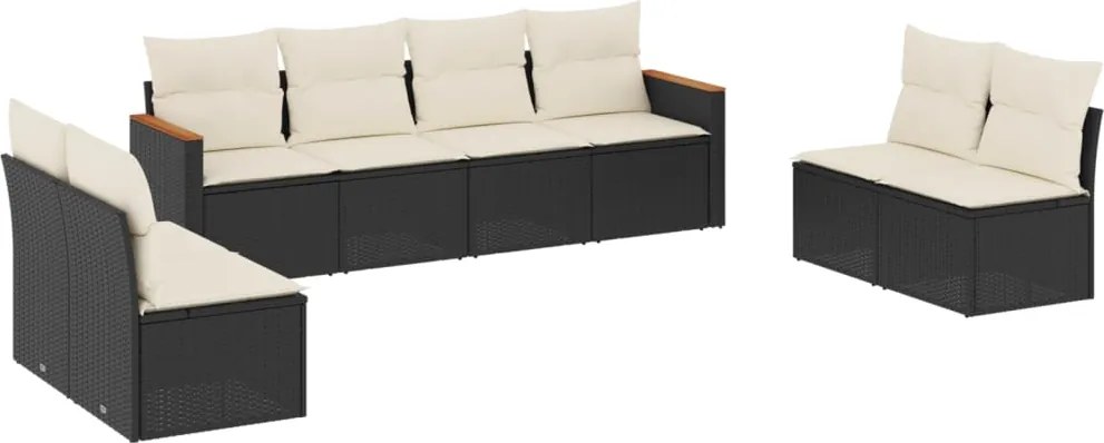 vidaXL Set mobilier de grădină cu perne, 8 piese, negru, poliratan