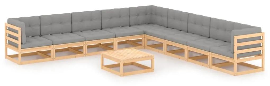 3076899 vidaXL Set mobilier grădină cu perne, 10 piese, lemn masiv de pin