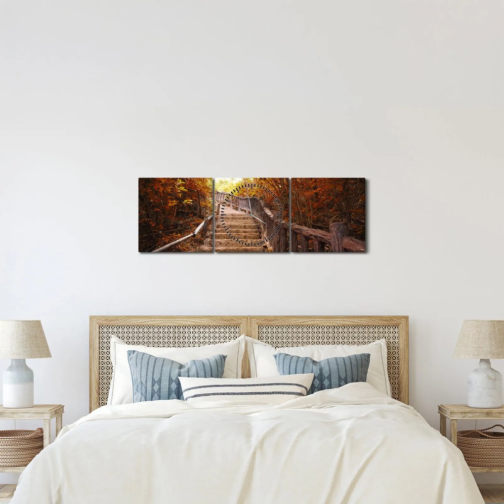 Tablou - Scări în natură în toamnă (cu ceas) (90x30 cm)