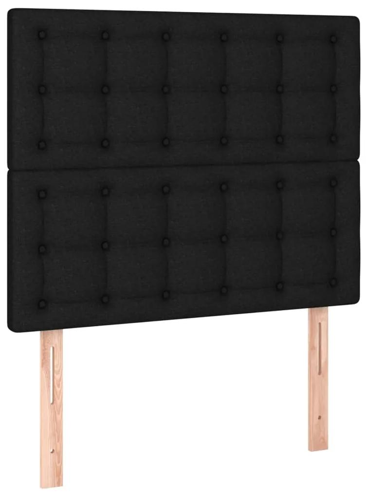Pat box spring cu saltea, negru, 90x200 cm, textil Negru, 90 x 200 cm, Nasturi de tapiterie