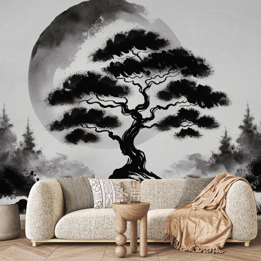 Fototapet - Bonsai alb-negru (147x102 cm)