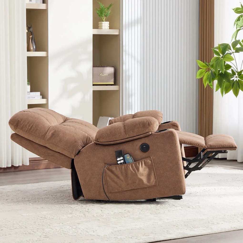 Fotoliu lift cu două motoare, cu încărcător USB și Type-C, masaj în 8 puncte și funcție de încălzire Calvera