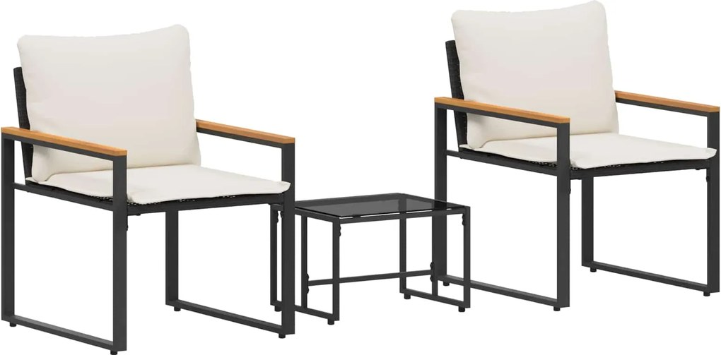 vidaXL Seturi de mobilier cu pernă 3 pcs Negru și Alb crem Ratan
