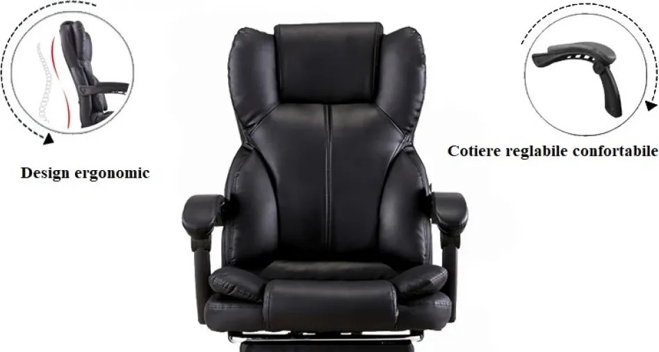 RESIGILAT- Scaun directorial, suport picioare, funcție recliner, SIB 818, PU, Negru