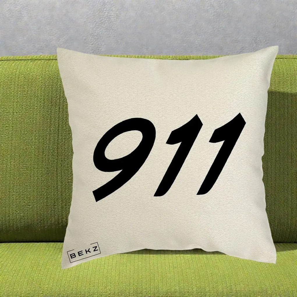 Perna Personalizata 911 Bold, 40x40 cm, Ecru, Husa Detasabila, Perna Inclusa, BEKZ®