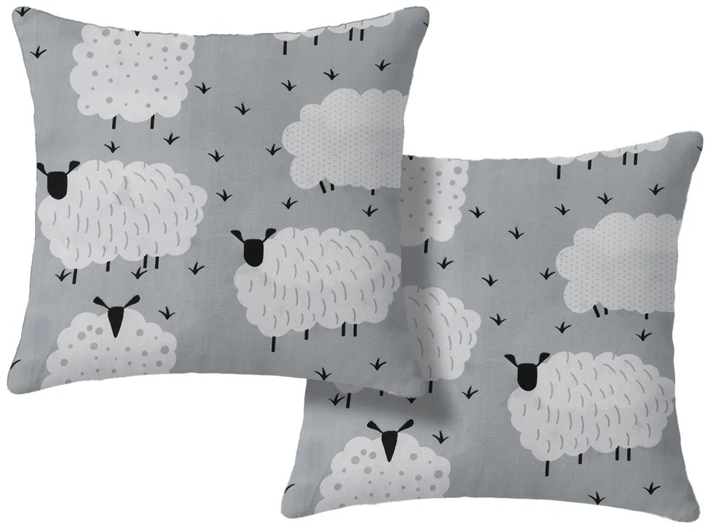 Set 2 bucati huse decorative WHITE SHEEPS 45x45 cm, gri