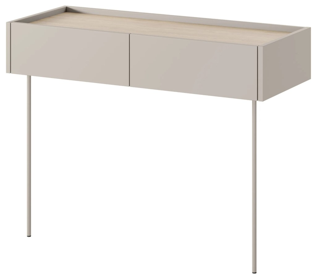 Consola Desin / masa de toaleta 100 cm cu sertare si picioare metalice - cashmir / stejar nagano