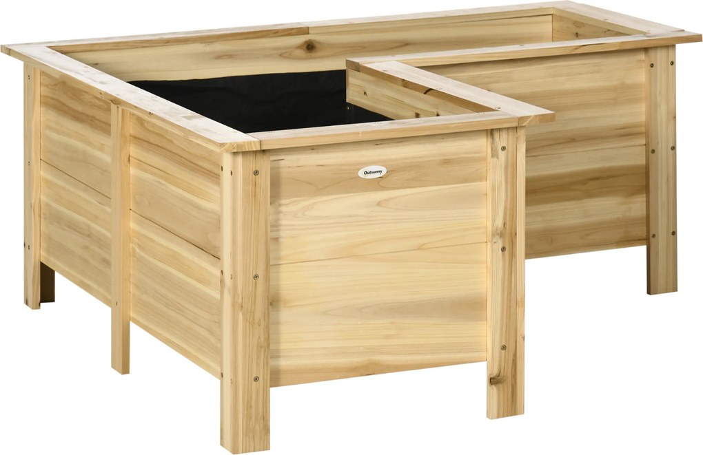 Outsunny Jardinieră înălțată din lemn ghiveci exterior în formă de L cu material nețesut grădină urbană 120x120x50 cm Natural | Aosom Romania