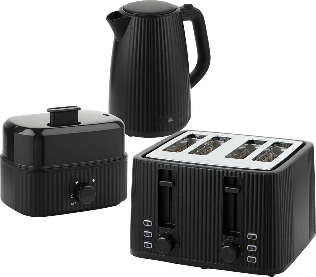 HOMCOM Fierbător rapid 1,7 L și set toaster cu 4 felii, fierbător pentru 6 ouă cu indicator luminos Negru | Aosom Romania