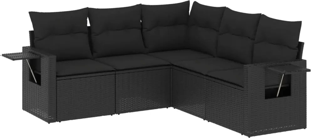 vidaXL Set mobilier de grădină cu perne, 5 piese, negru, poliratan