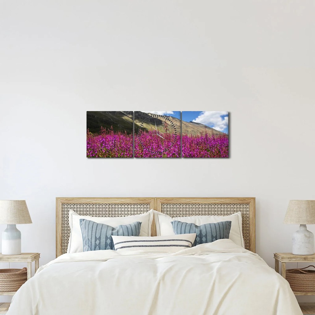 Tablou sceneriei cu lunca montană (cu ceas) (90x30 cm)