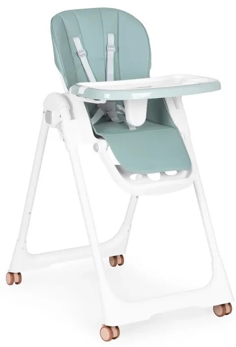 Scaun de hrănire înălțime reglabilă curele din piele ecologică tavă dublă verde