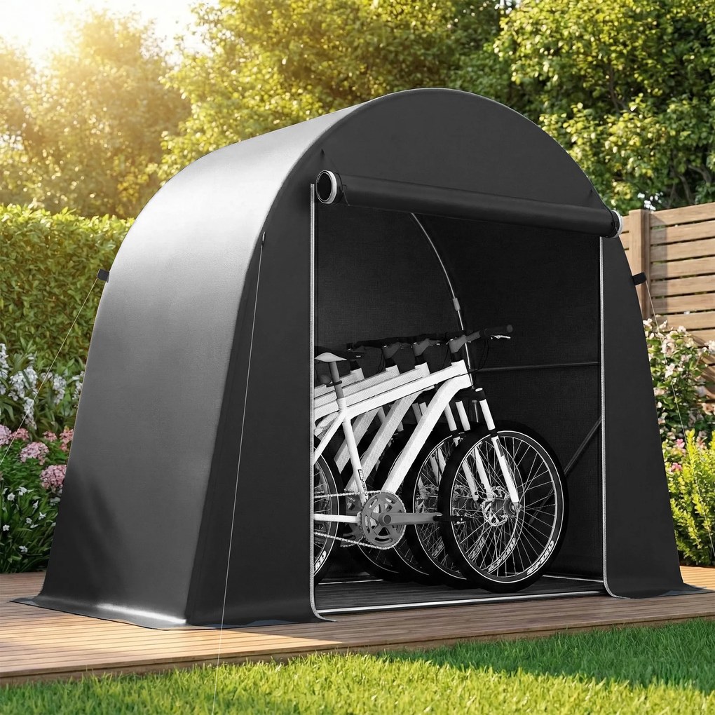Outsunny Cort de Depozitare de 2.45 x 1.2 m, Impermeabil pentru Biciclete cu Ușă cu Fermoar și Cadru din Oțel Zincat, Gri Închis | Aosom Romania