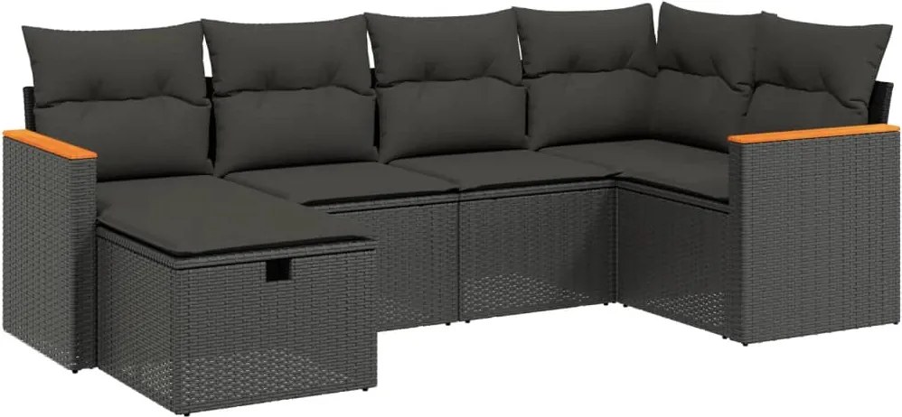 vidaXL Set mobilier de grădină cu perne, 6 piese, negru, poliratan