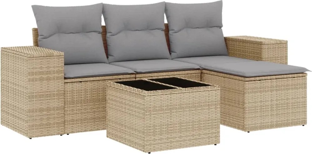 vidaXL Set canapele de grădină cu perne, 5 piese, bej, poliratan
