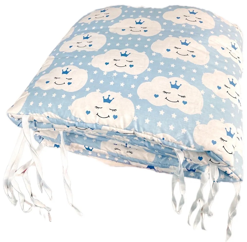 Set 4 aparatori protectii laterale pat pufoase h39cm Deseda Norisori zambareti albastri