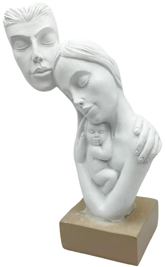 Statueta cuplu cu copil, TENDER, Alb, 16cm